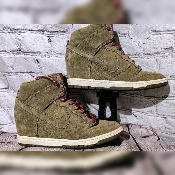 Nike Dunk Sky Hi olvie green Wedge Sneakers - Olive and Red - Picture 2 of 10